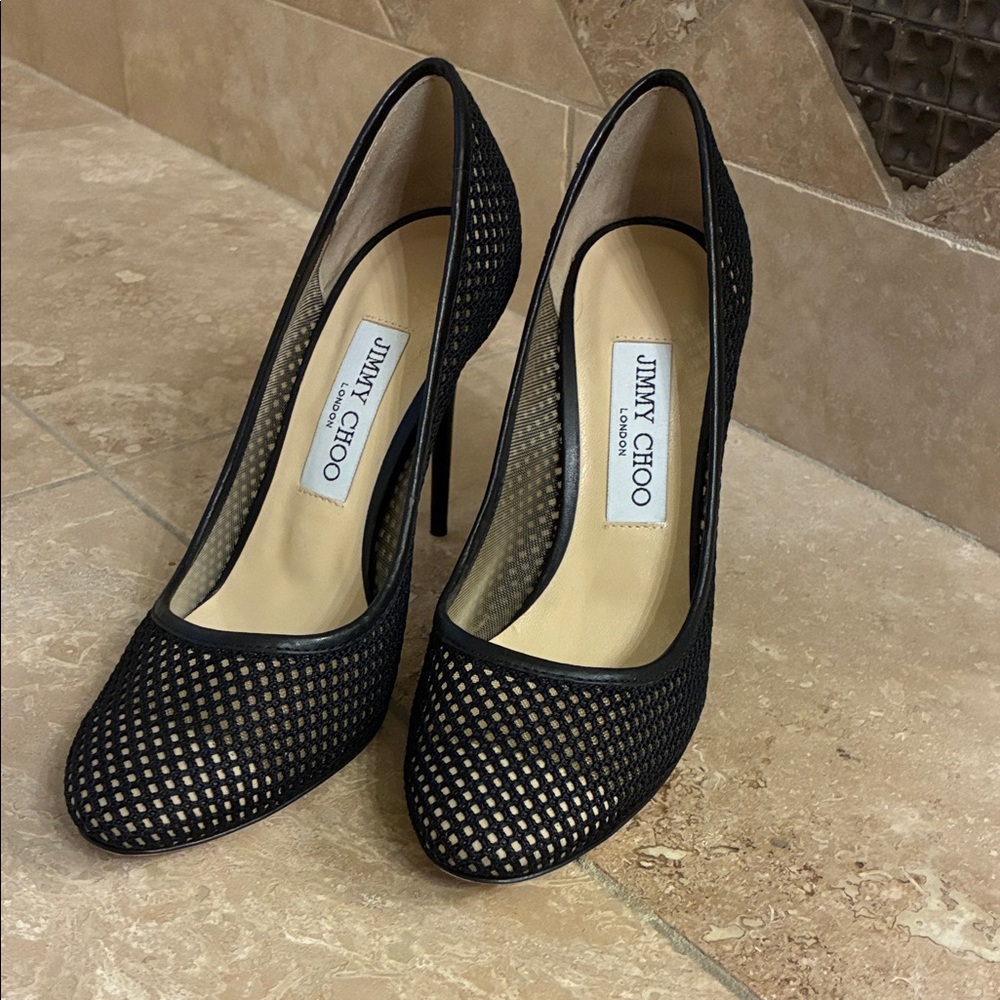 Jimmy Choo Black Mesh Heels
